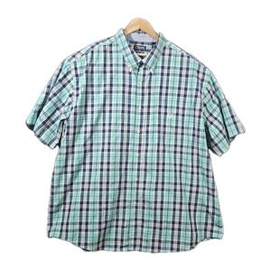 Chaps Easy Care Shirt Mens 4XB Big 4X Blue Plaid Short Sleeve Button Down